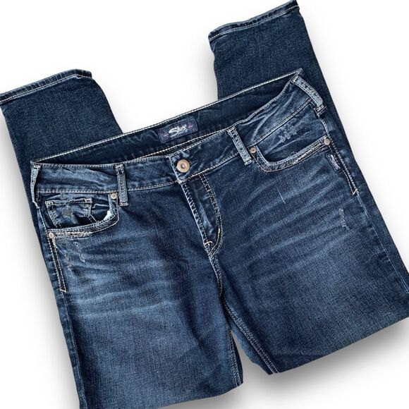 Silver SUKI SKINNY Distressed Destroyed Darker Wash Jeans Women’s W 36 L 29 - Picture 5 of 14